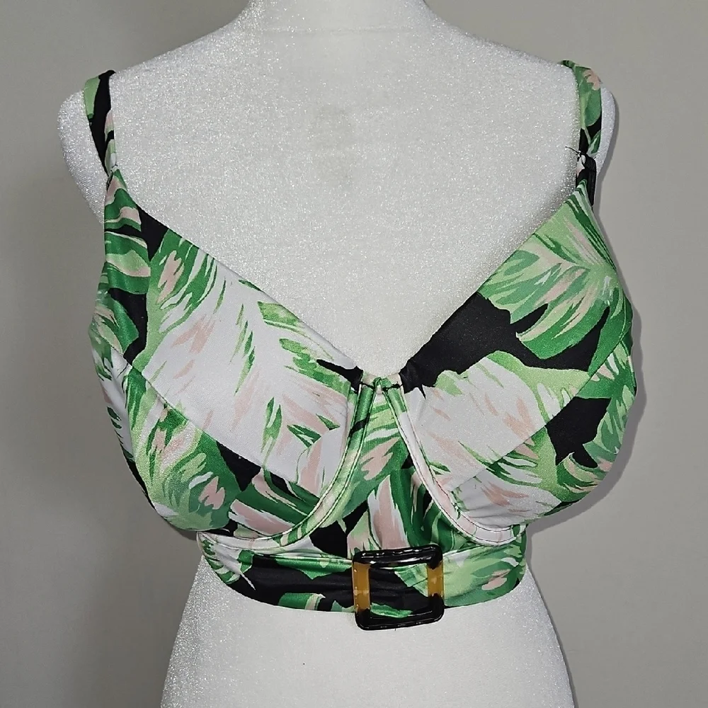 Swim By Cacique Women's Green Palm Print Lightly Lined Balconette Bikini Top - Picture 4 of 8